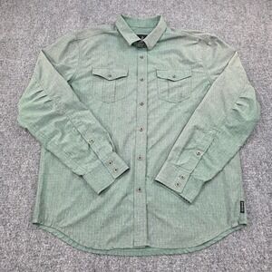 Prana Mens Large Green Long Sleeve Button Up Shirt Outdoor Casual Work